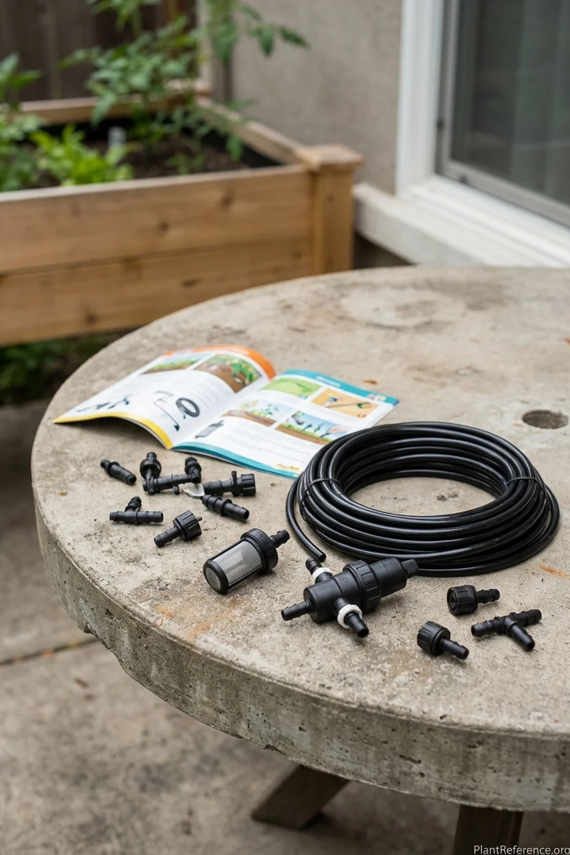 DIG ML50 drip irrigation kit contents showing pressure regulator filter tubing fittings instruction manual
