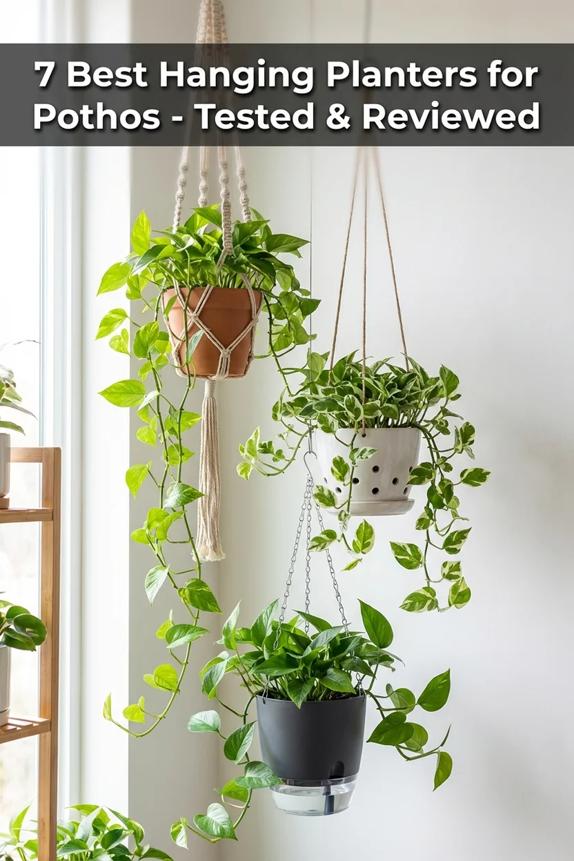 Pinterest pin showing best hanging planters for pothos with style comparison
