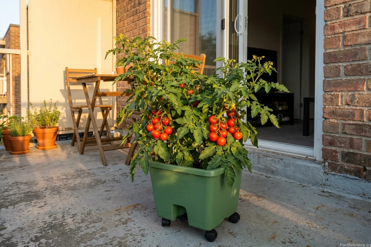 City Picker self-watering planter with heavy tomato harvest showing excellent performance