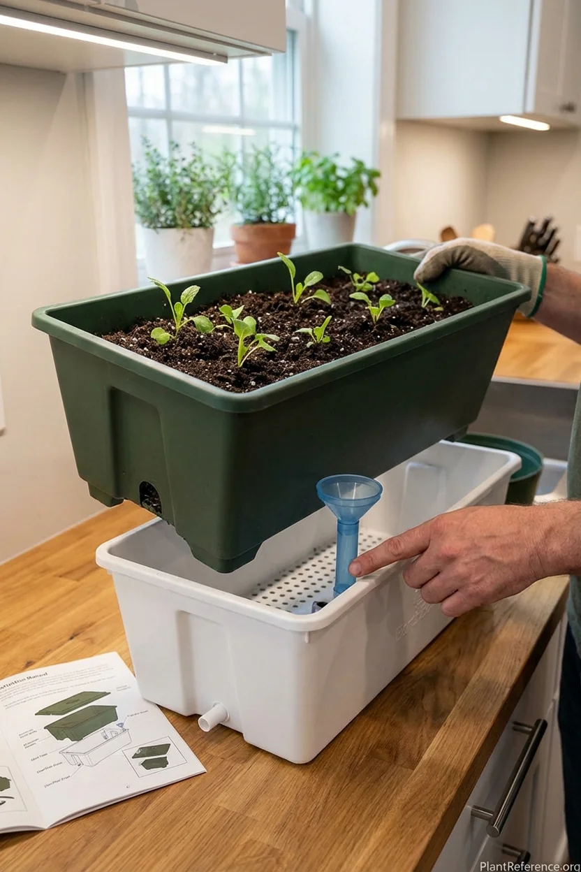 EarthBox sub-irrigation system showing water reservoir and growing chamber design