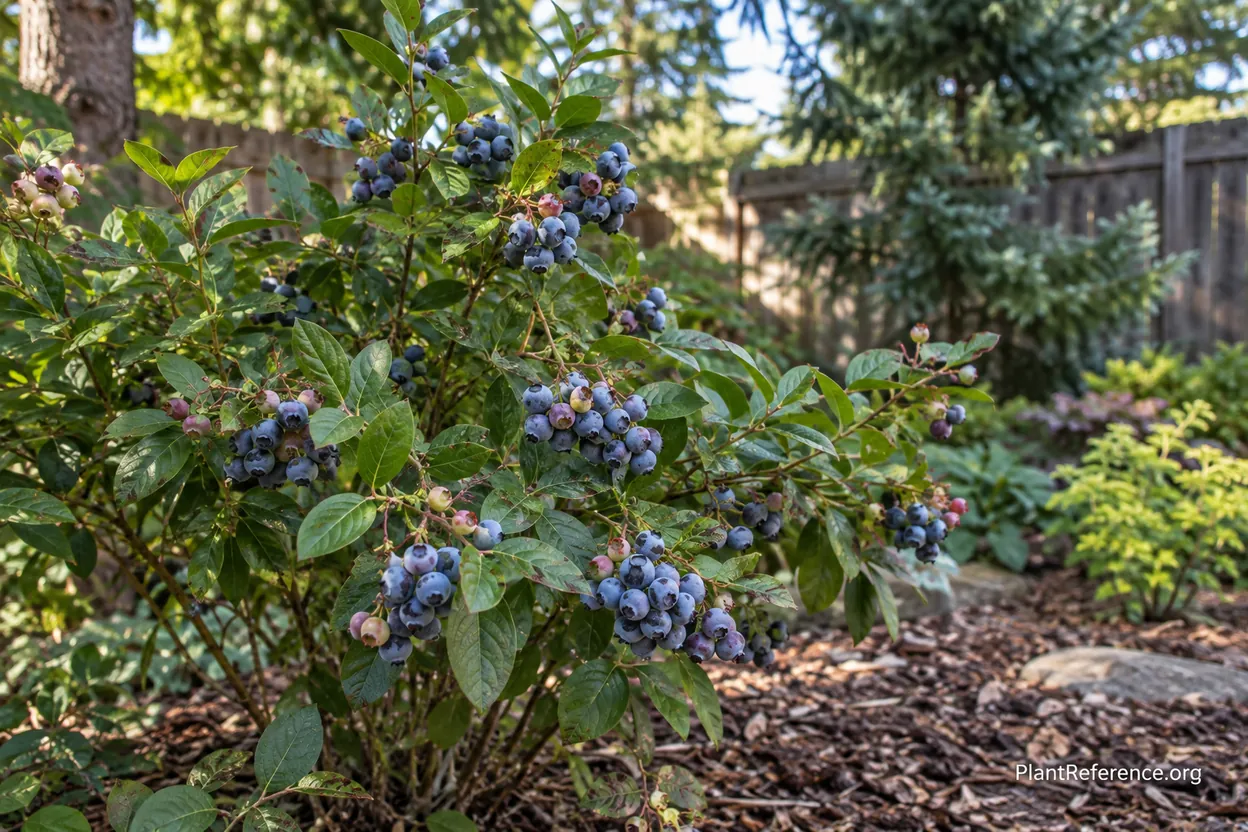 Blueberry bush thriving in naturally acidic Pacific Northwest garden soil