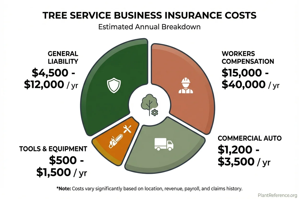 Arborist insurance annual cost breakdown showing general liability workers comp and auto policies