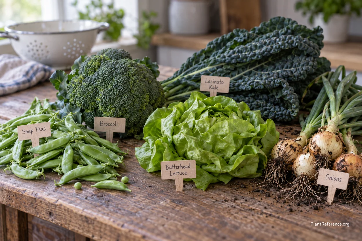 Cool-season vegetables for Pacific Northwest gardens including peas kale broccoli lettuce and onions