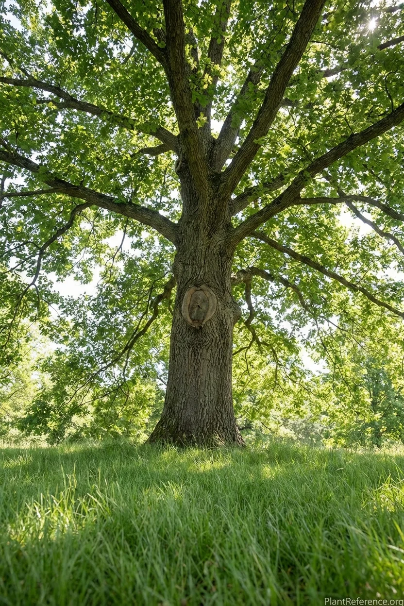 Pruned tree canopy raised to 8 feet allowing filtered sunlight to reach fine fescue lawn below