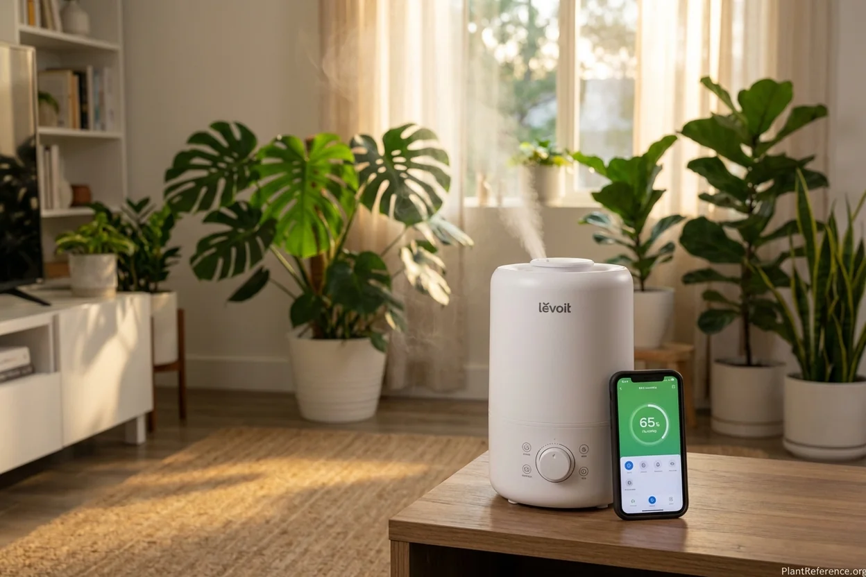 LEVOIT smart humidifier with app control maintaining optimal humidity for monstera plants