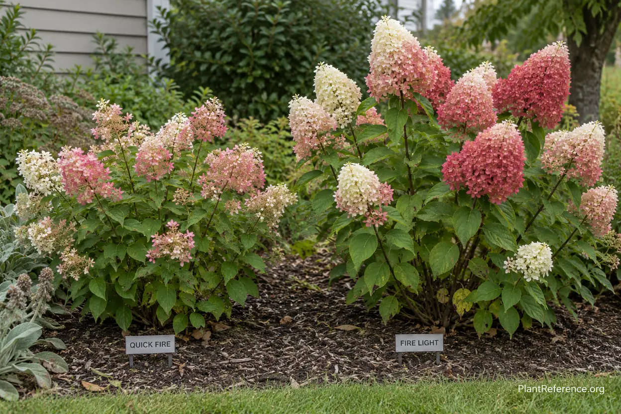 Quick Fire and Fire Light hydrangeas compared under full-sun conditions