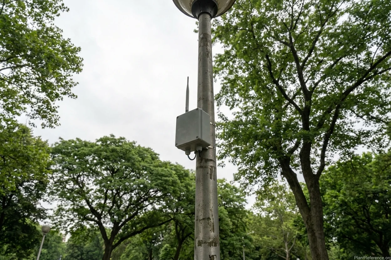 LoRa gateway antenna for IoT tree sensor network deployed on light pole in urban park