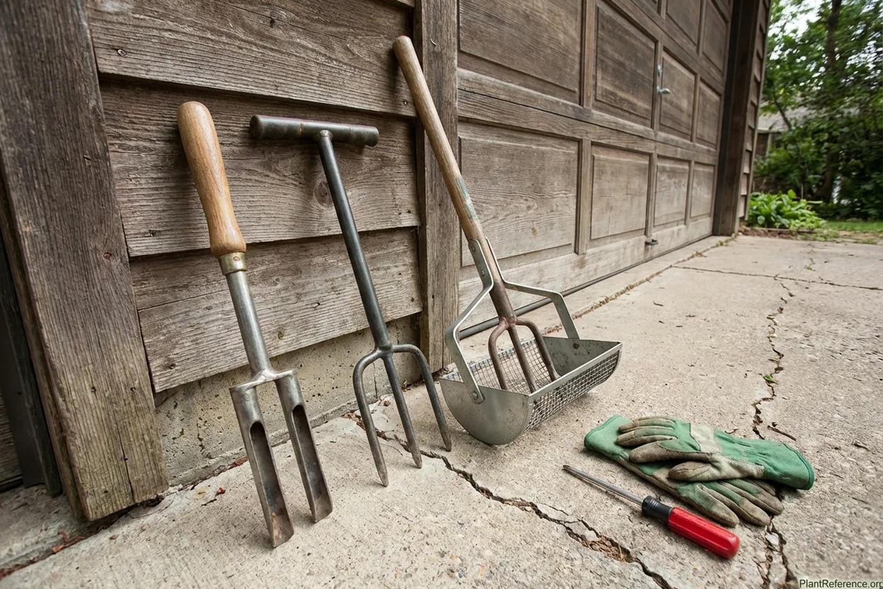 Five different manual core aerator tools arranged side by side on a driveway for comparison