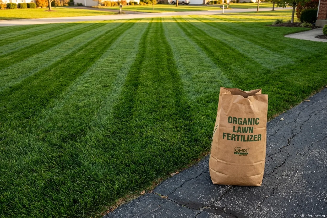 Thick deep green residential lawn after two years of organic-only fertilizer program showing results