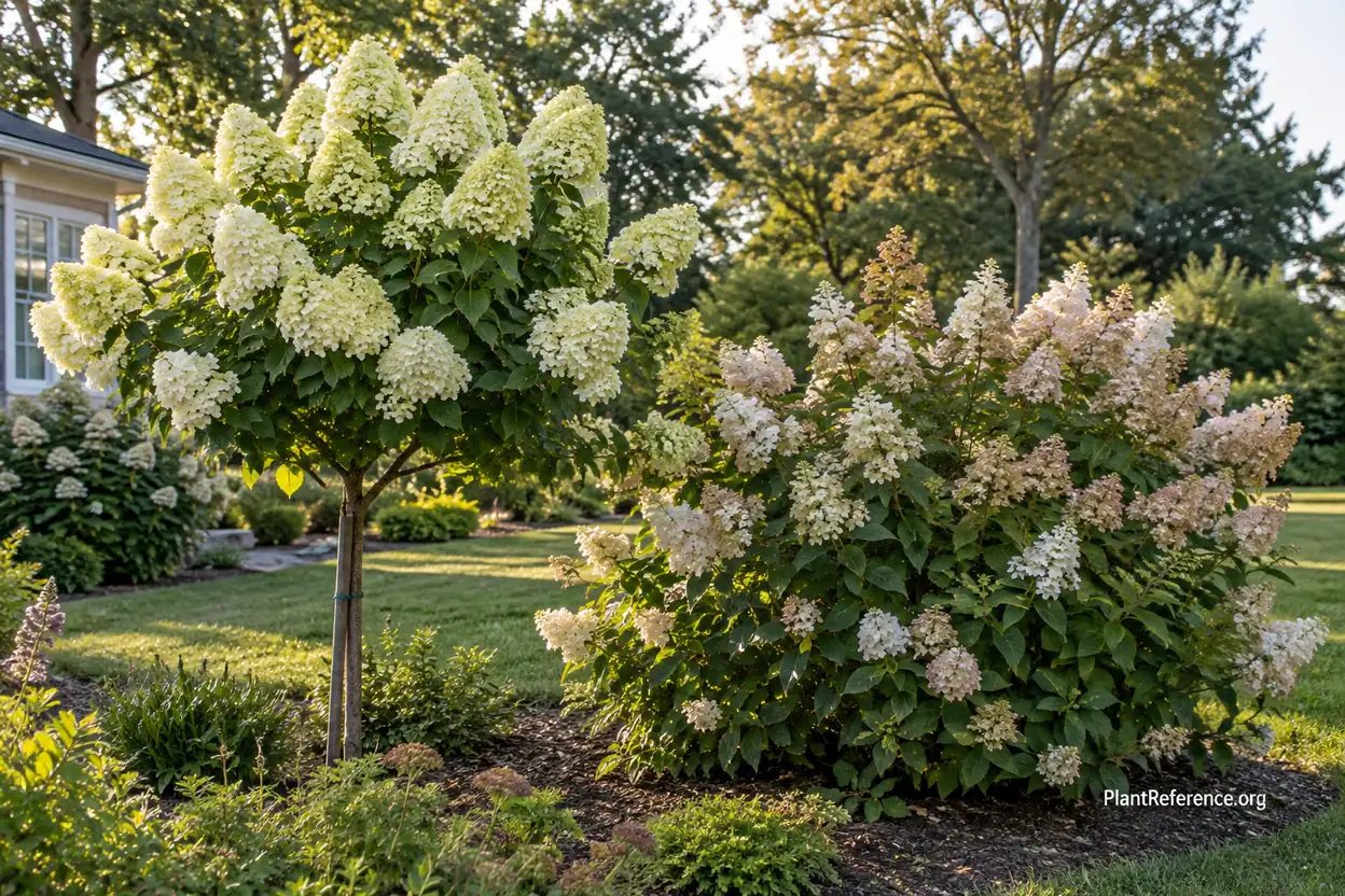 Grandiflora tree form and Tardiva late panicle hydrangea compared
