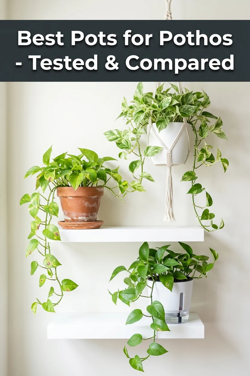 Pinterest pin showing top pot recommendations for pothos with comparison details