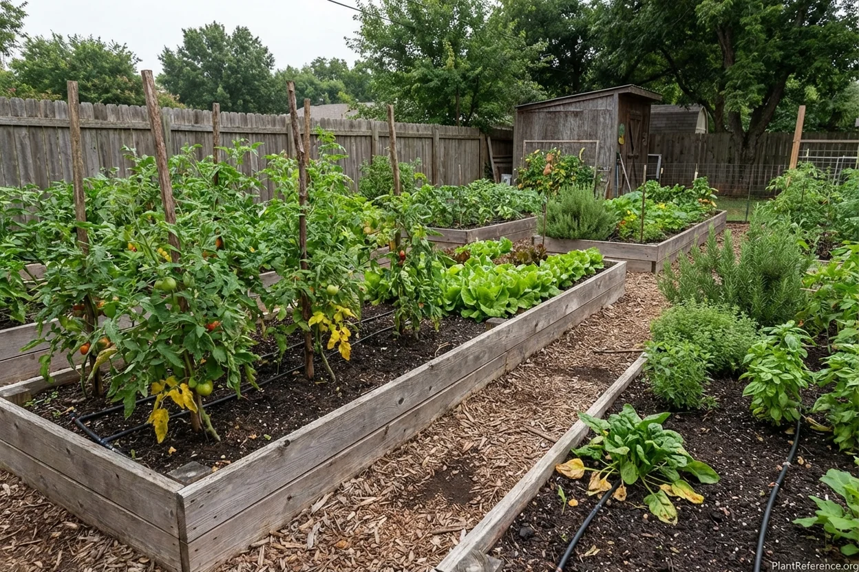 Properly filled raised bed showing correct soil level and healthy plant growth