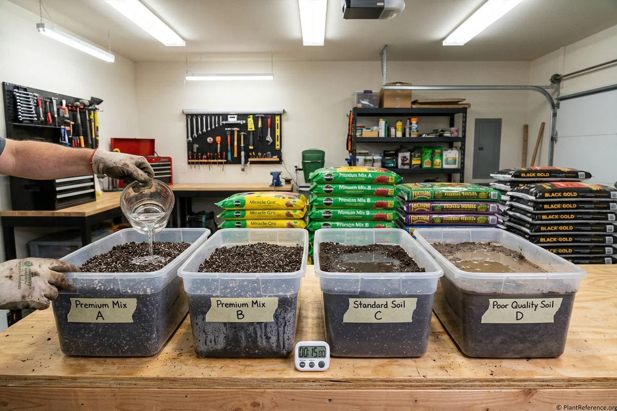 Testing water drainage rates through different raised bed soil mixes