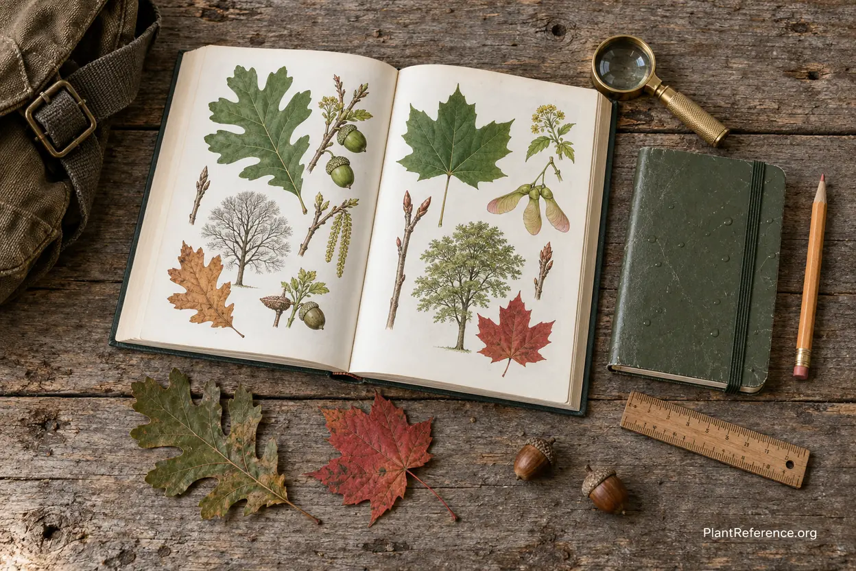 Complete tree identification field kit with field guide, hand lens, weatherproof notebook, and leaf samples