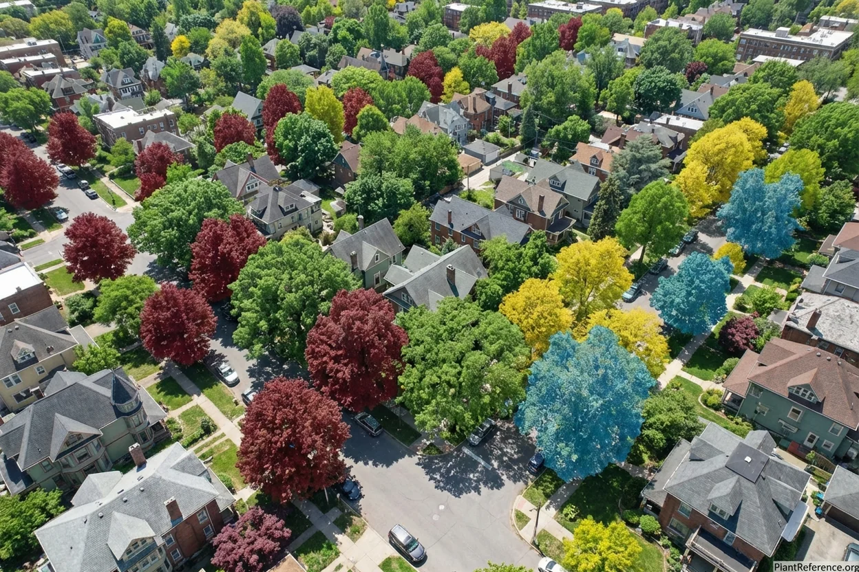 Municipal tree inventory map showing species diversity and canopy coverage across city neighborhoods