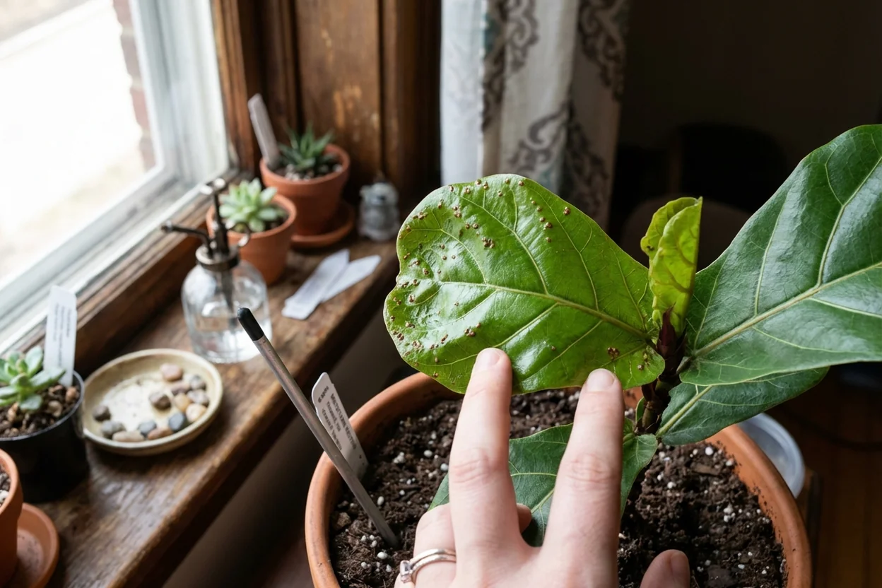 Edema bumps on fiddle leaf fig new leaf caused by inconsistent watering