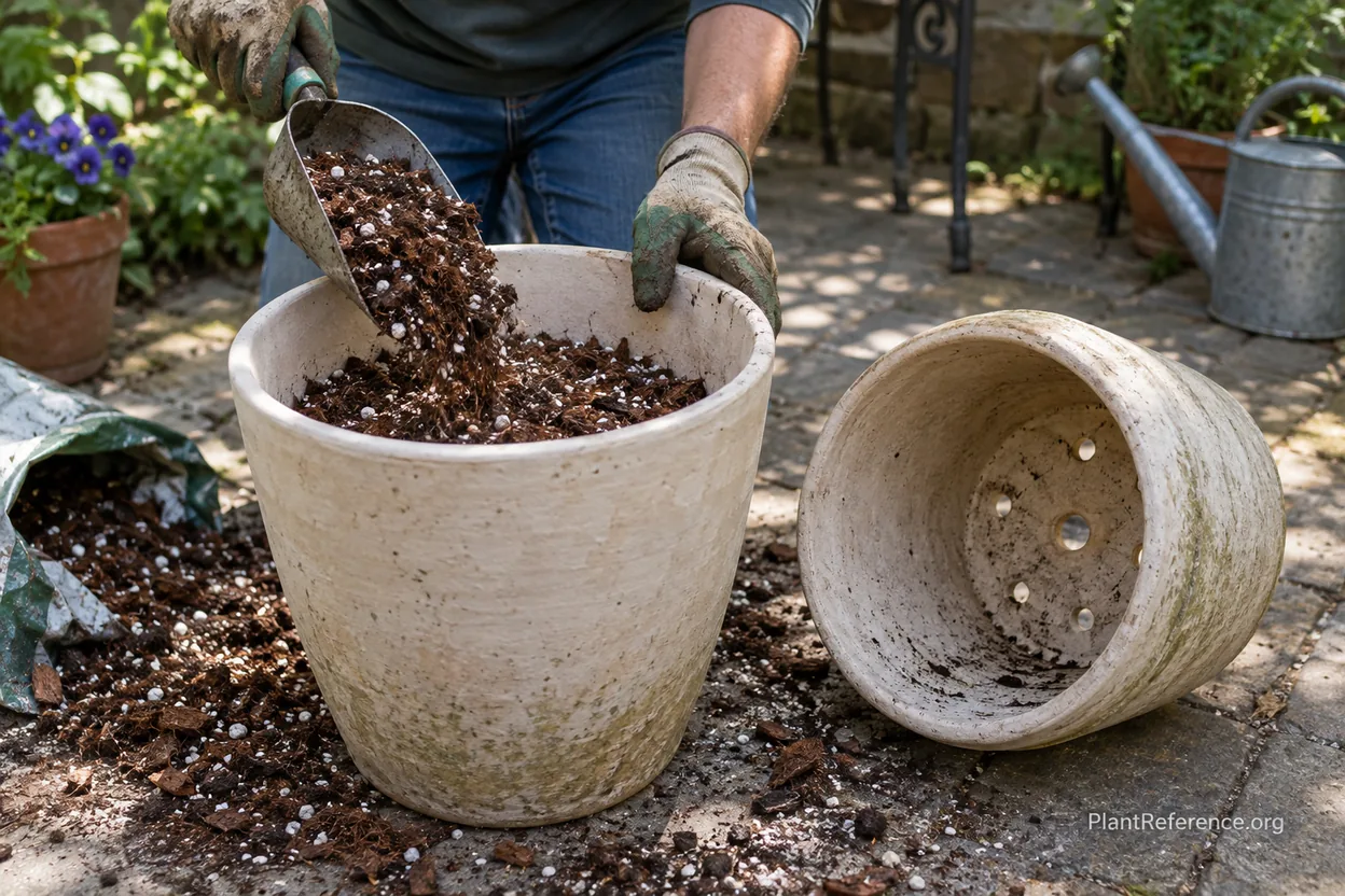 Airy potting mix and drainage holes in a container gardening setup