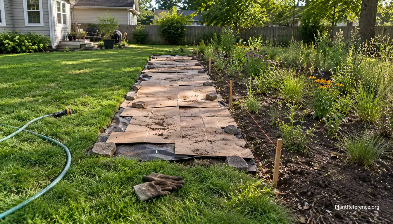 Homeowner converting lawn to native meadow through staged site preparation