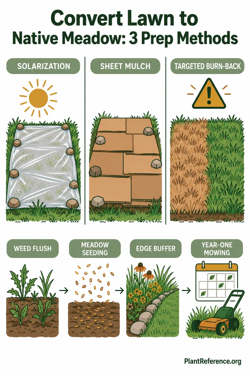 Three site preparation methods for converting lawn to native meadow