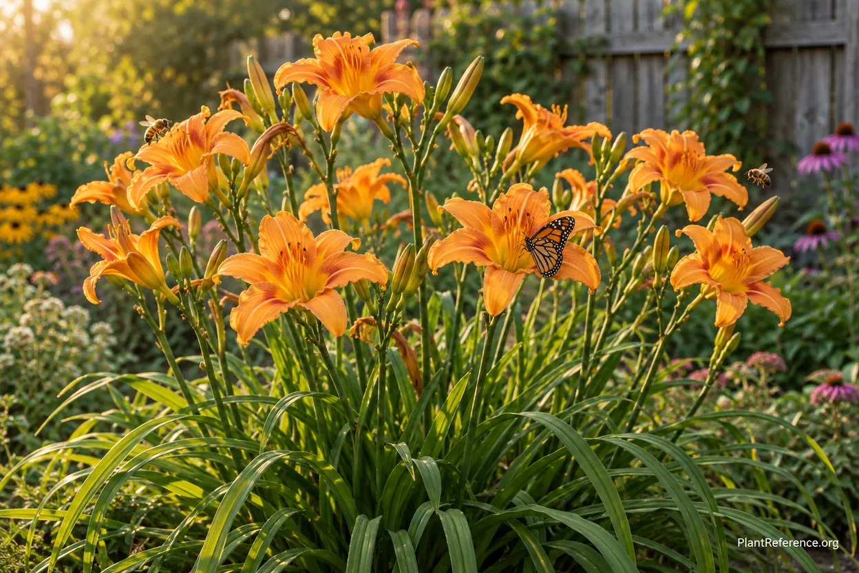 Healthy daylily clump in full bloom after dividing and correct replanting