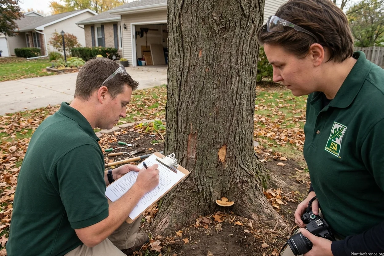 ISA certified arborist conducting tree assessment and documentation for removal permit application