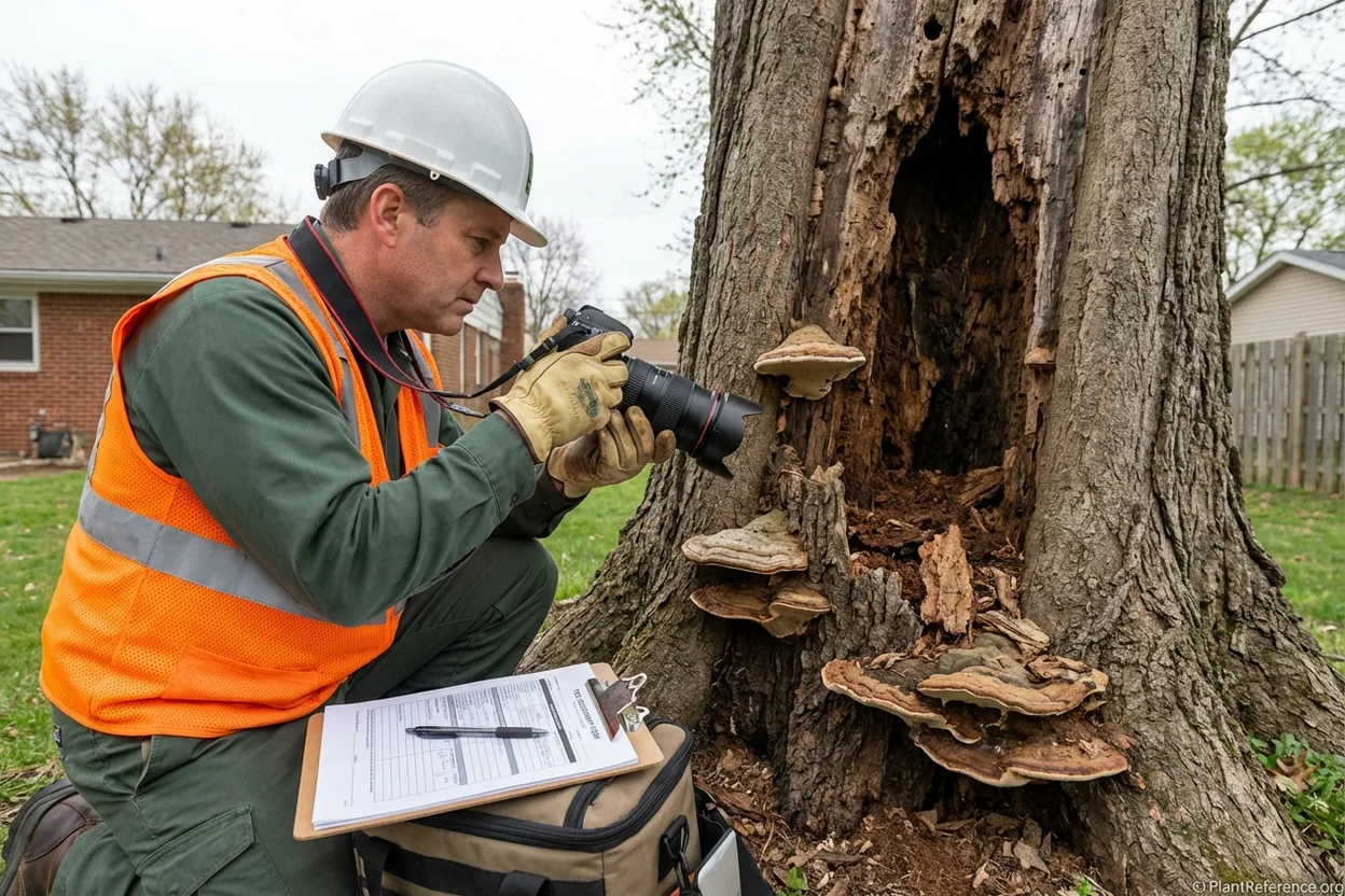 ISA certified arborist documenting diseased tree condition for removal permit application