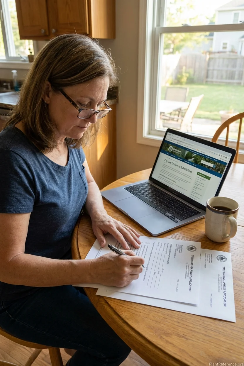 Tree removal permit application process with homeowner filling out required forms