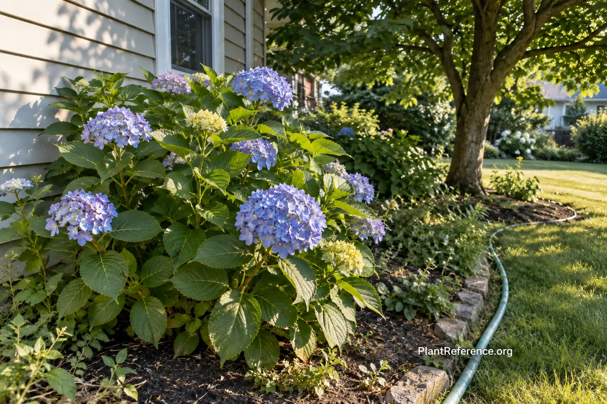 Endless Summer hydrangea in morning sun with afternoon protection