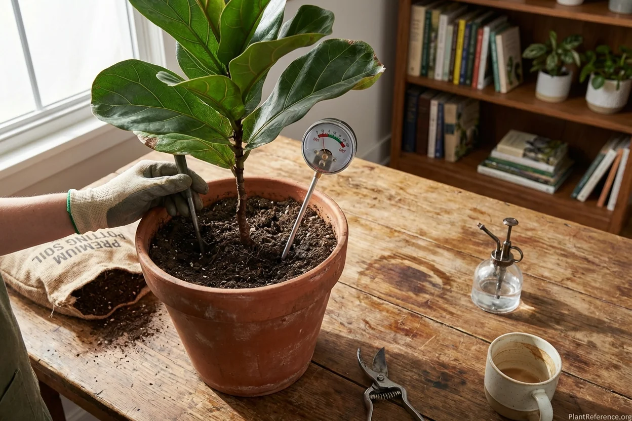 Using moisture meter to test fiddle leaf fig soil moisture level