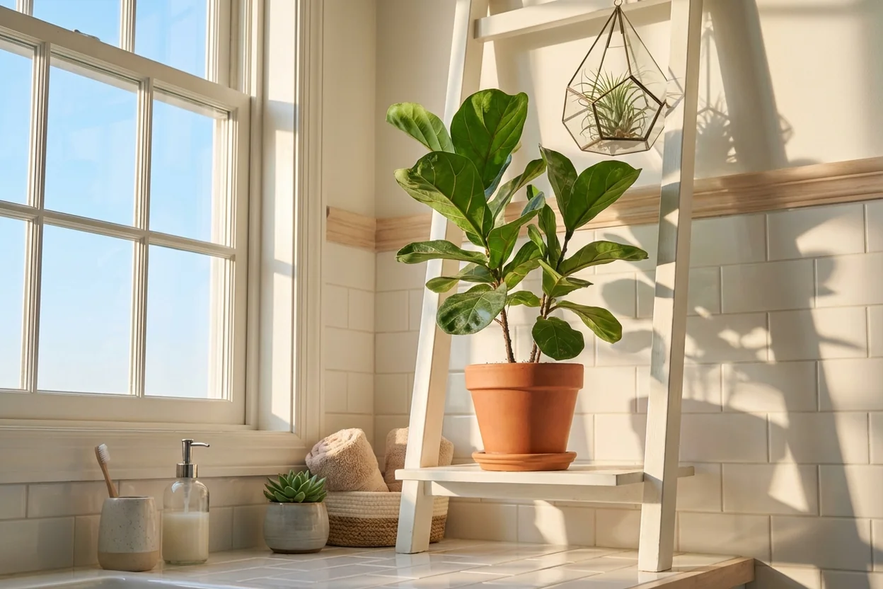 Fiddle leaf fig placed 2 feet from east-facing window receiving optimal morning sunlight
