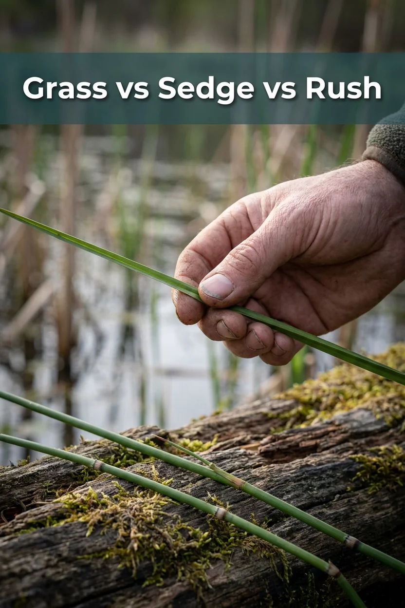 Grass vs sedge vs rush identification guide with the classic stem shape mnemonic