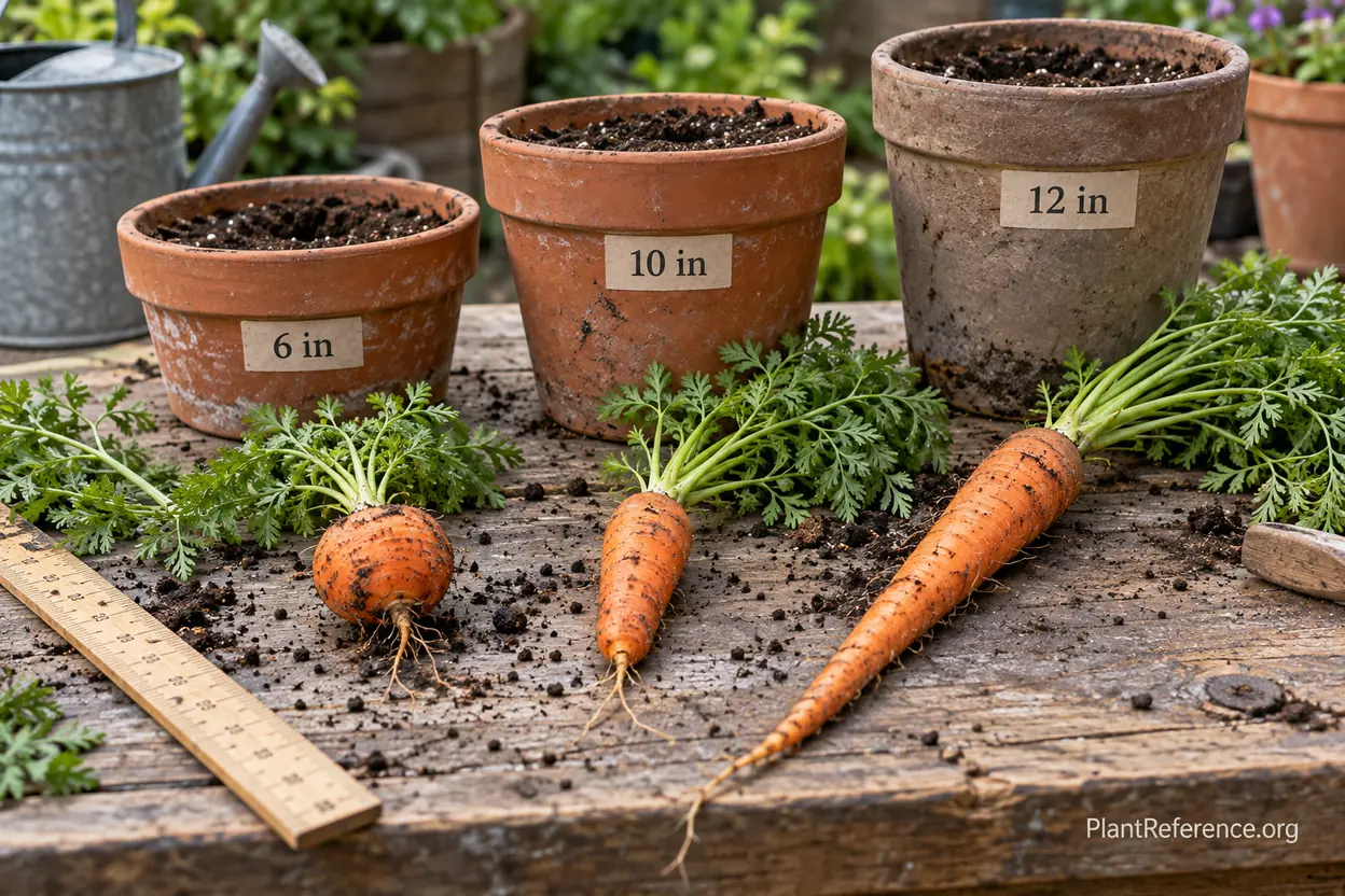 Carrot root shapes matched to shallow, medium, and deep containers