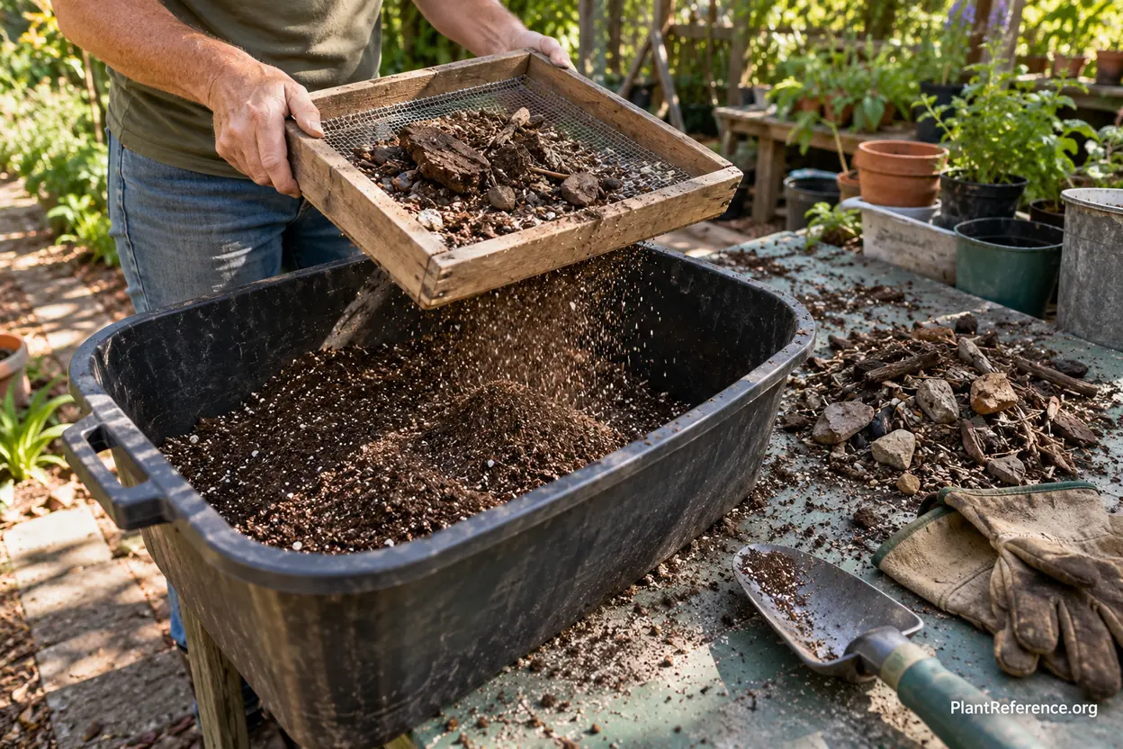Fine stone-free potting mix prepared for straight container carrots