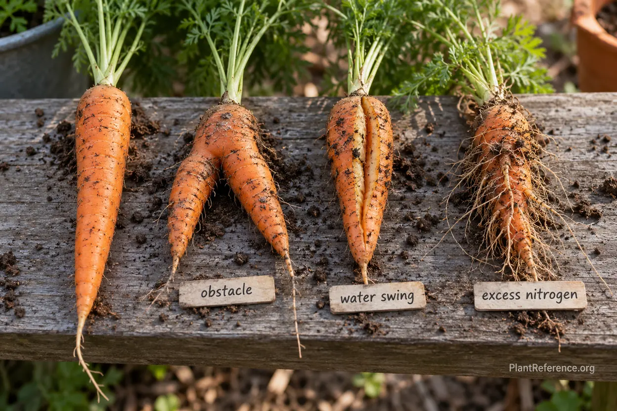 Straight and misshapen carrots compared to diagnose container problems