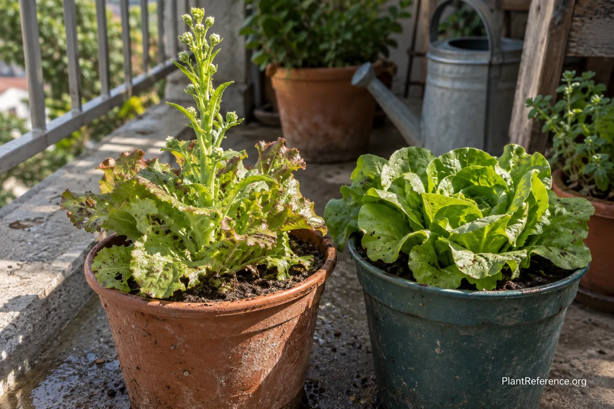 Early bolting signs compared with healthy shaded container lettuce