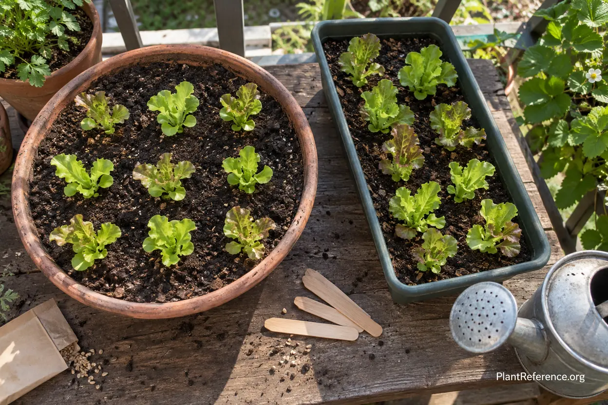 Lettuce spacing patterns in round pots and window boxes