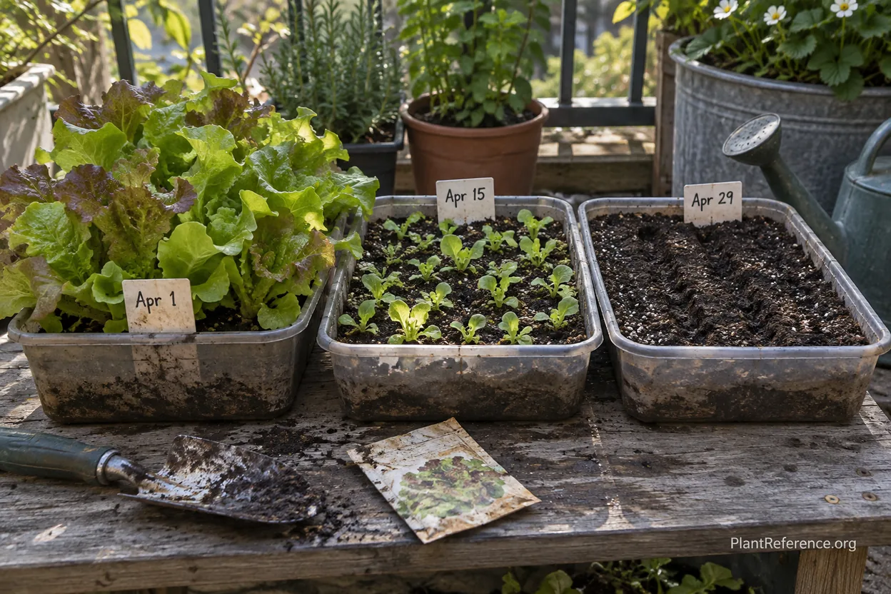 Lettuce seedlings and mature plants in 14-day succession containers