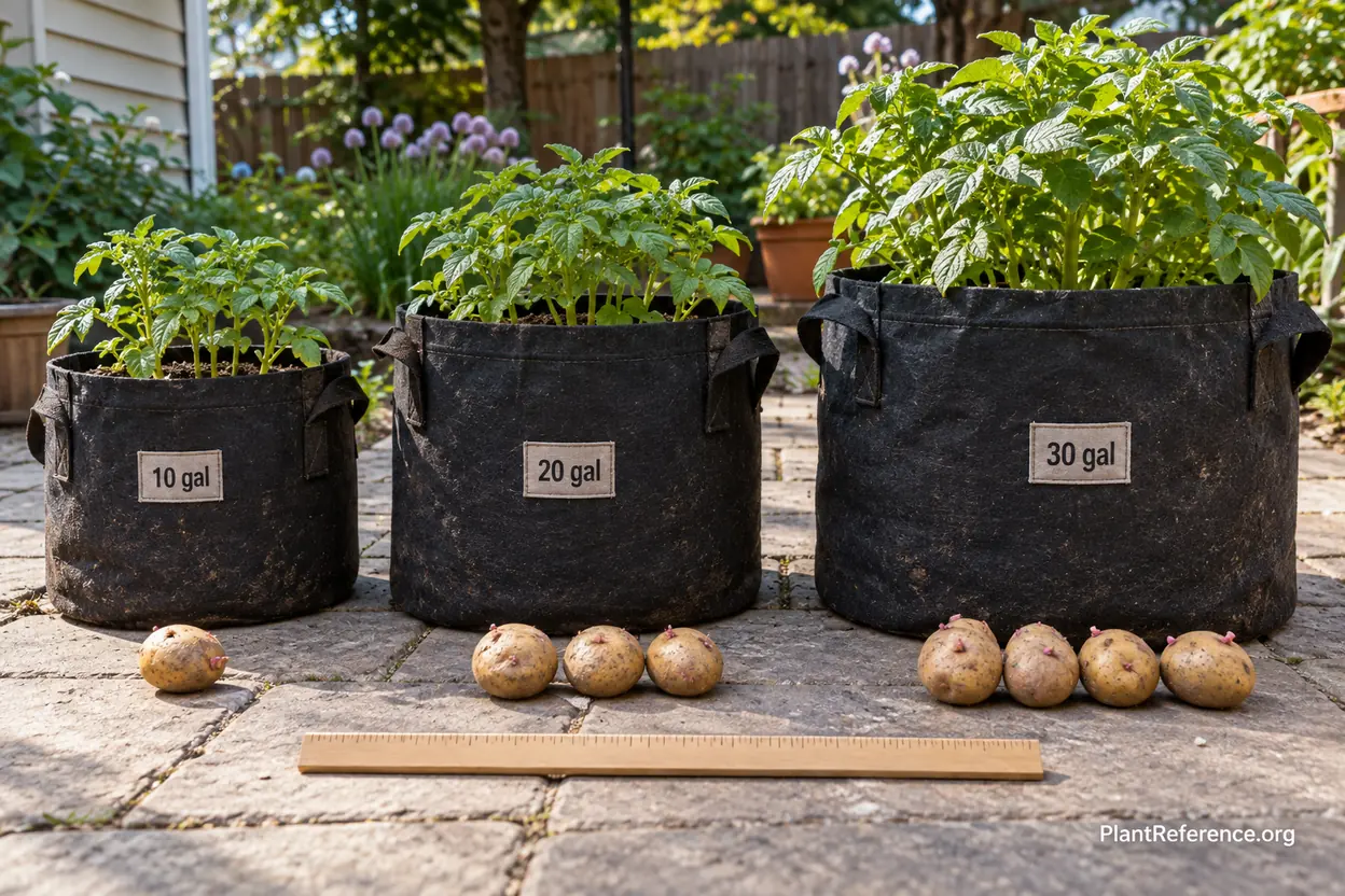 Ten, twenty, and thirty gallon potato grow bags compared by capacity