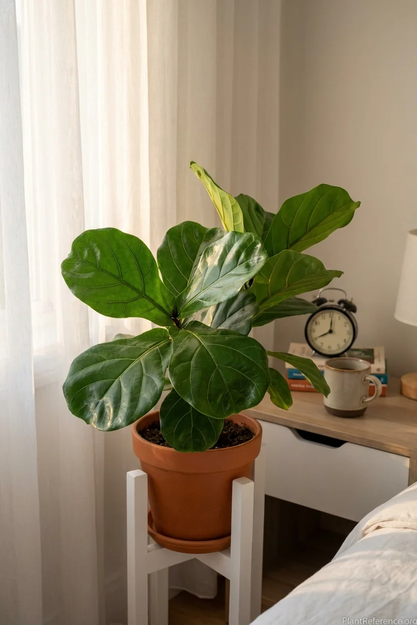 Perfectly clean and healthy fiddle leaf fig leaves with natural glossy shine from proper cleaning