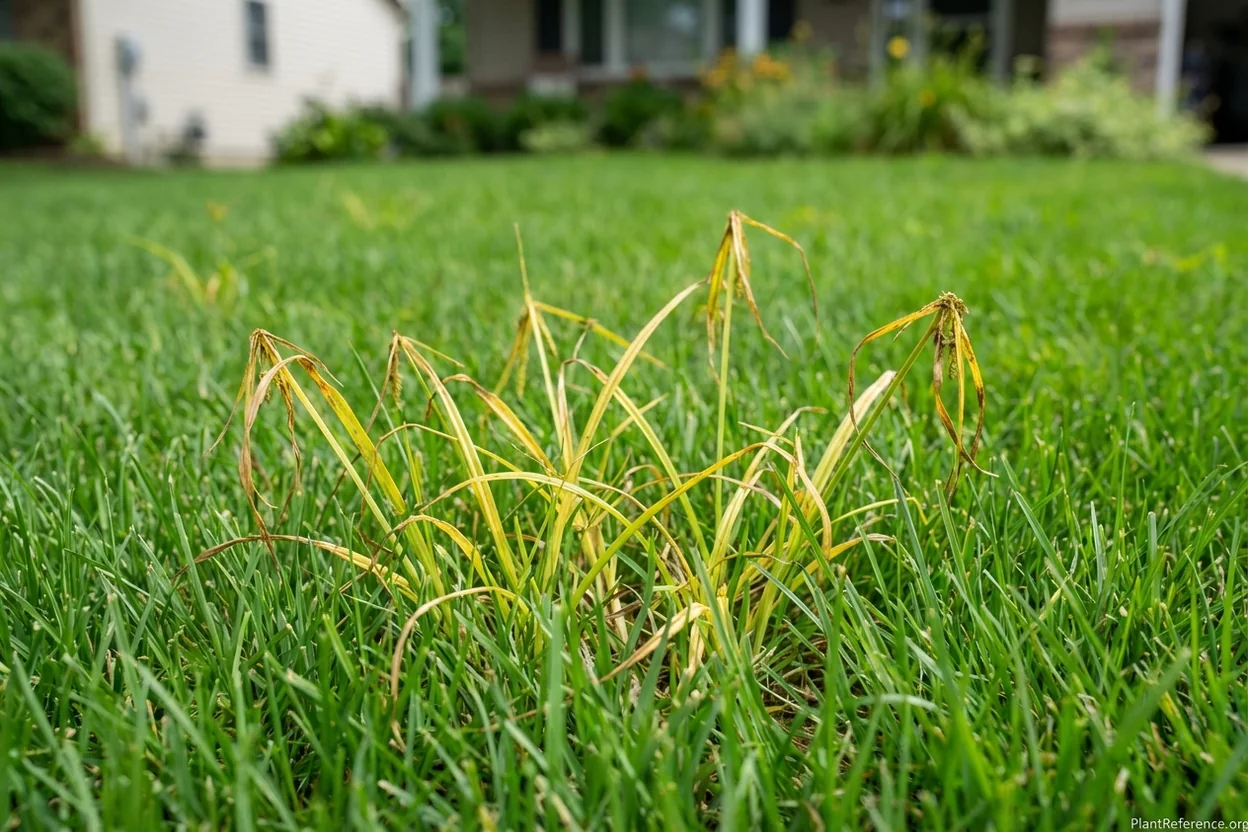Nutsedge plants yellowing and wilting 10 days after halosulfuron herbicide application in lawn