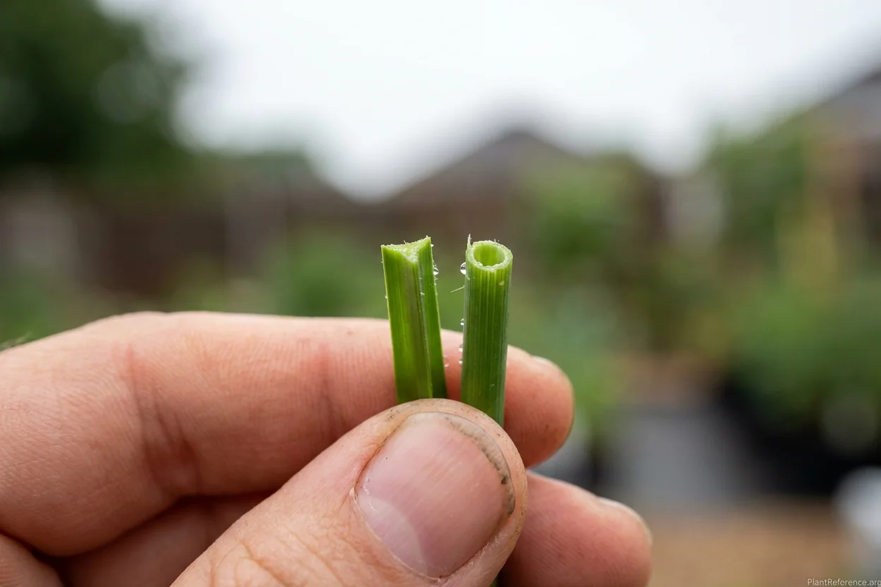 Nutsedge triangular stem cross-section compared to round grass stem showing sedges have edges