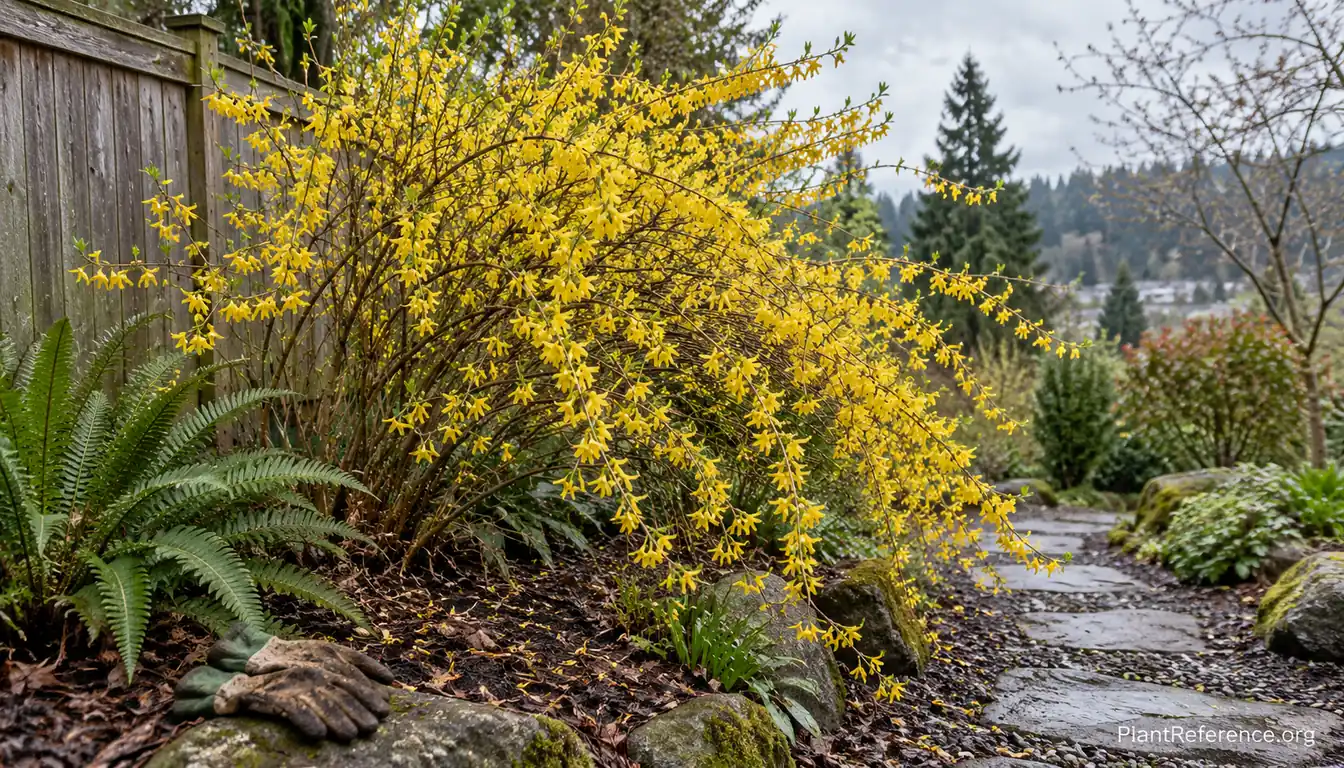 Growing forsythia in the Pacific Northwest with a natural arching fountain shape