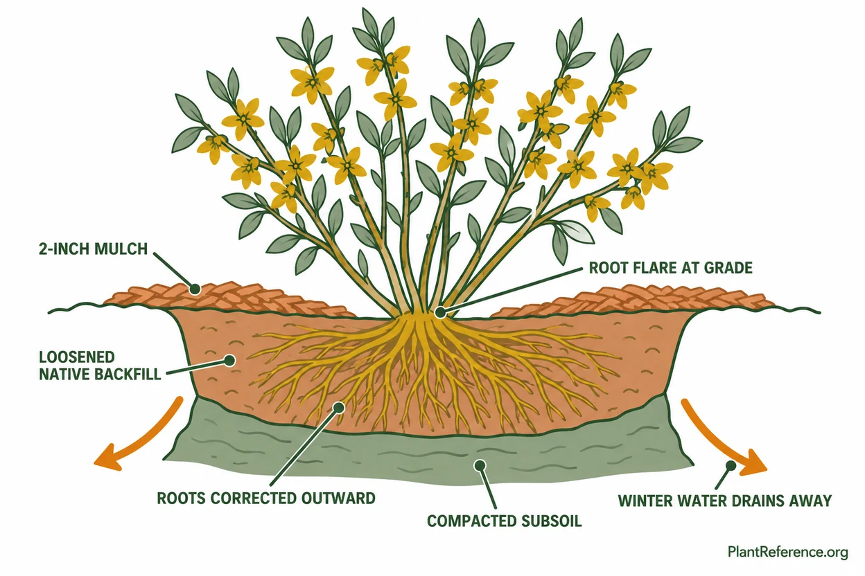 Correct planting depth and drainage for Pacific Northwest forsythia