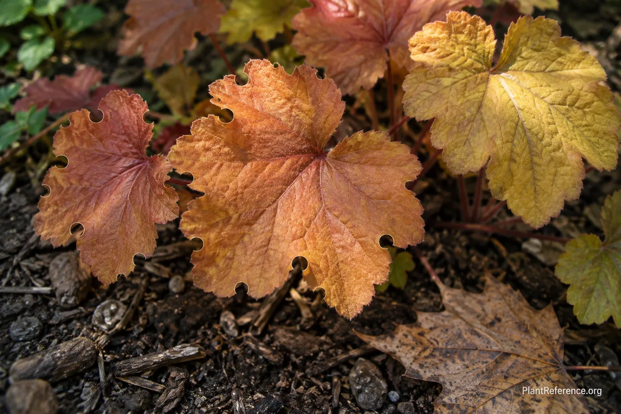 Heuchera coral bells leaves with notched edges caused by black vine weevil feeding