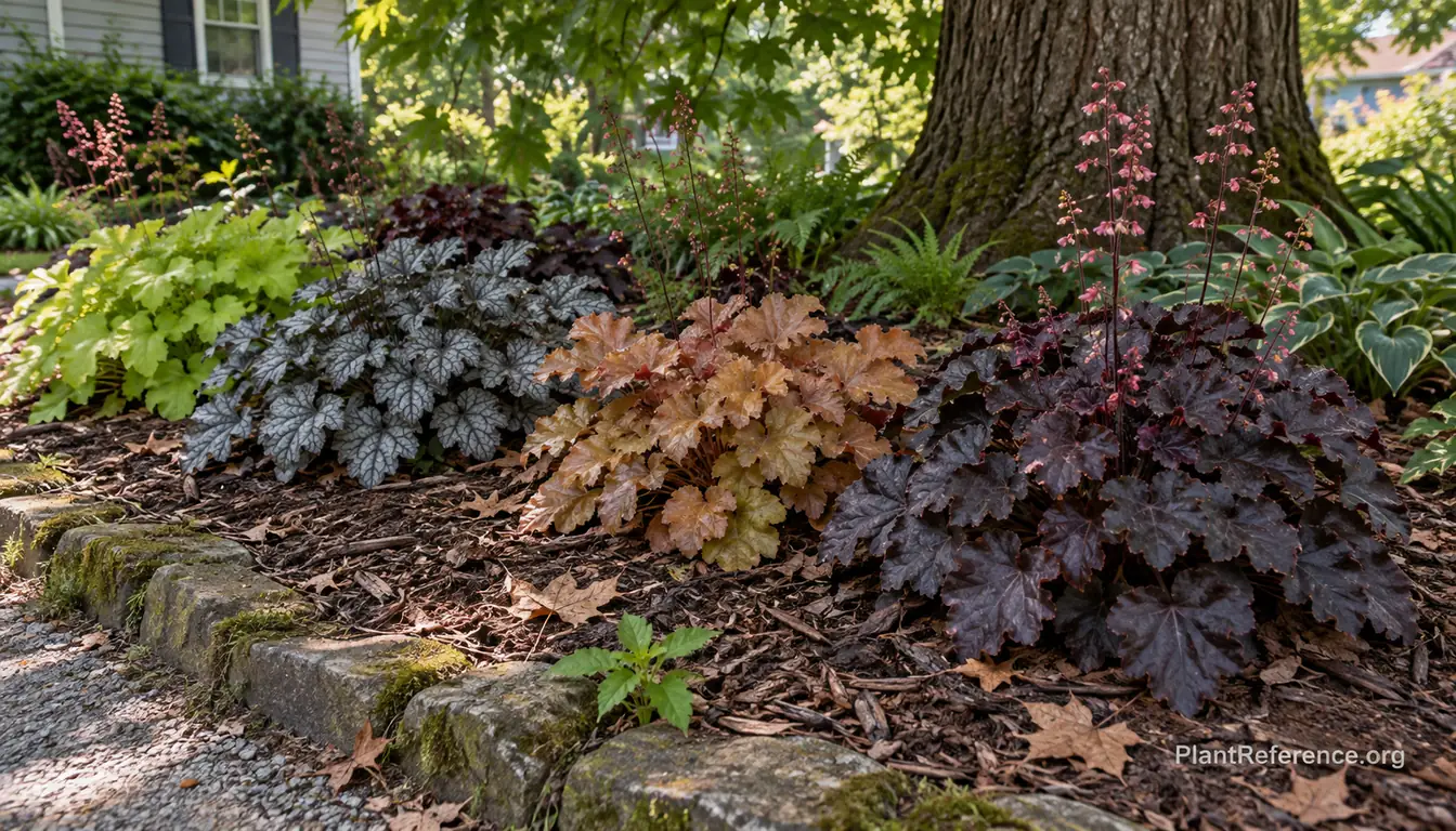 How to grow heuchera coral bells in a shade border with burgundy amber and lime foliage
