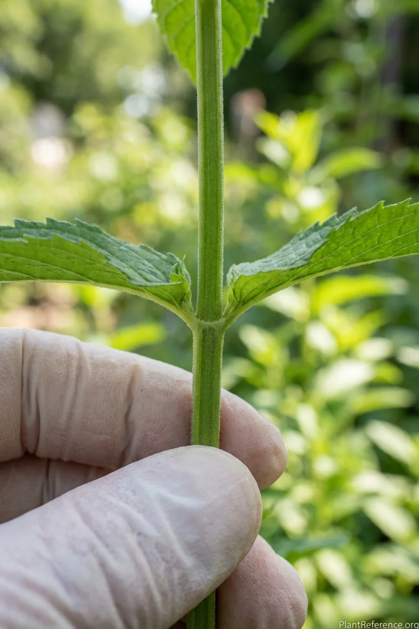 Square cross-section stem of a mint family plant showing angular shape