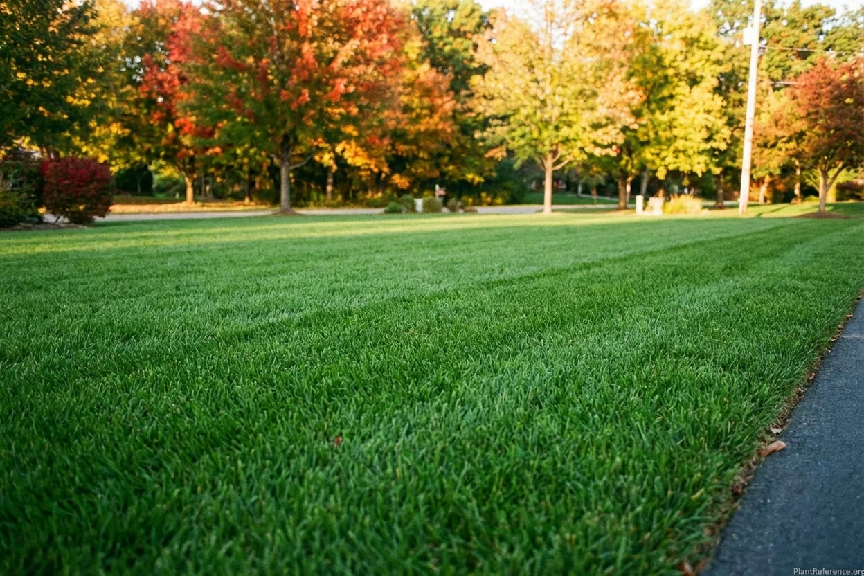 Thick residential lawn in October showing dense new growth from successful September fall overseeding