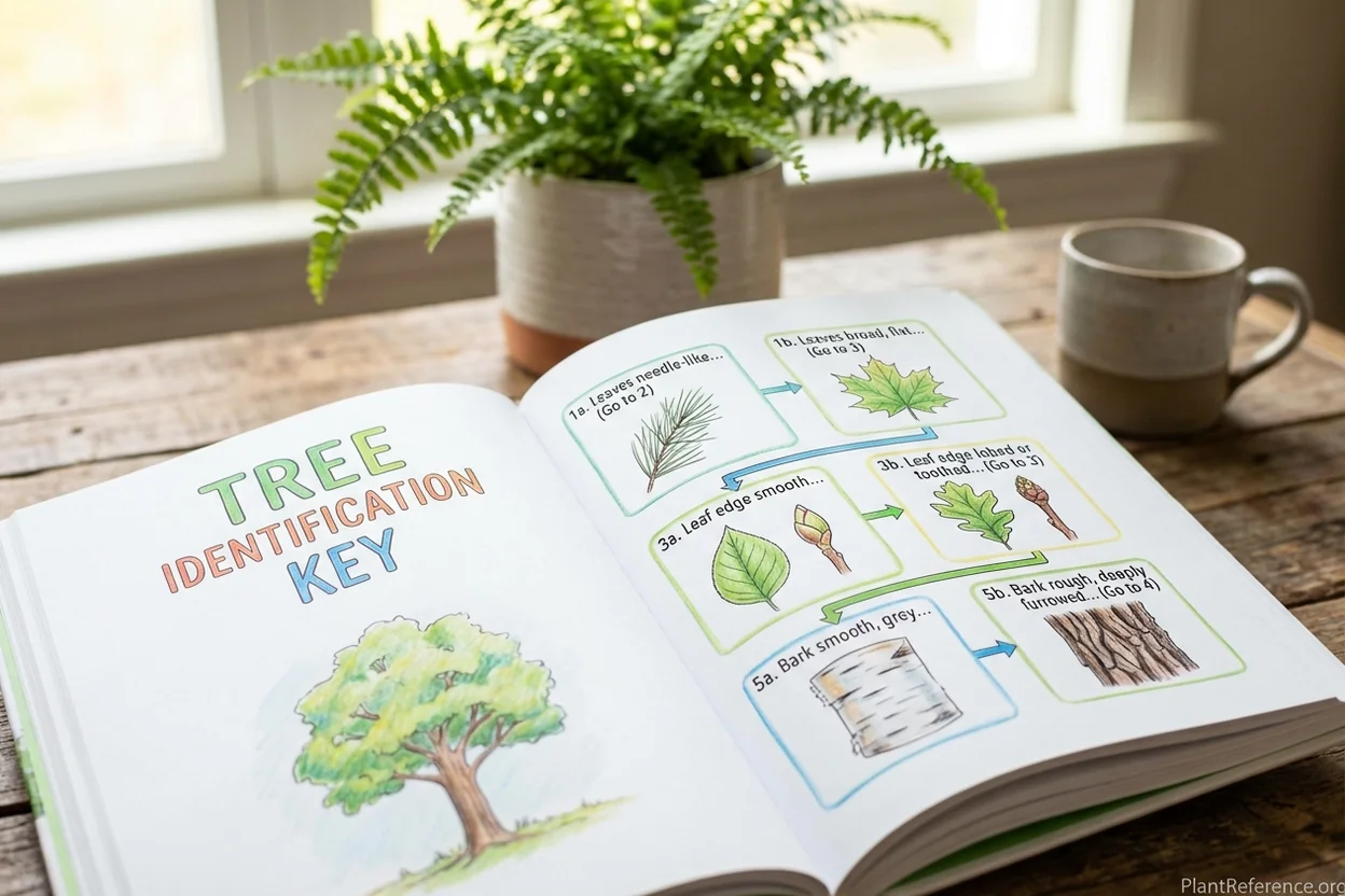 Illustrated dichotomous tree key with drawings next to each couplet making it beginner friendly