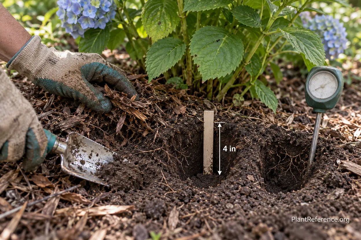 Testing root-zone soil to diagnose drooping hydrangea leaves