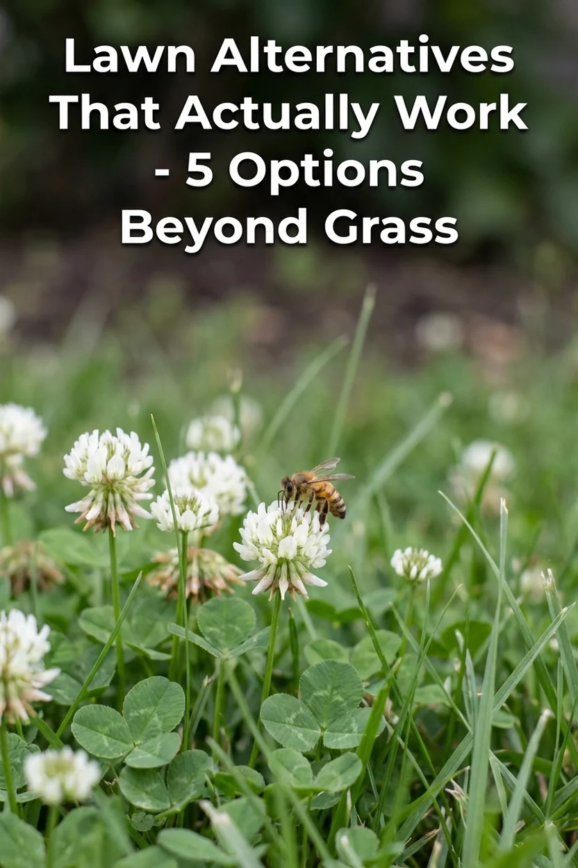 Lawn alternatives guide showing clover thyme native sedges and no-mow options for residential yards